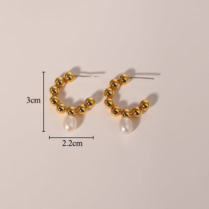 1 Pair Vintage Style Classic Style Geometric Inlay Copper Freshwater Pearl 18k Gold Plated Earrings