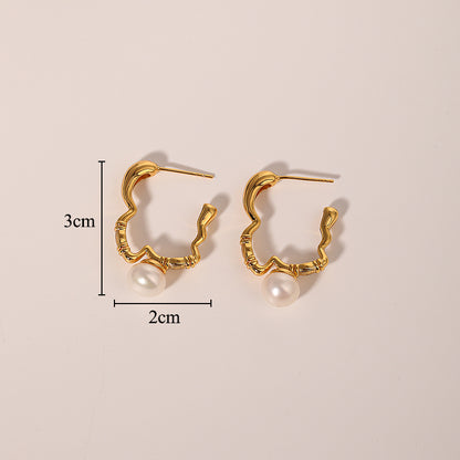 1 Pair Vintage Style Classic Style Geometric Inlay Copper Freshwater Pearl 18k Gold Plated Earrings