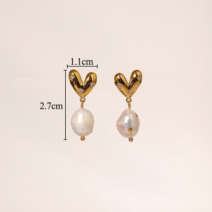 1 Pair Retro Geometric Plating Inlay Copper Artificial Pearls 18k Gold Plated Drop Earrings