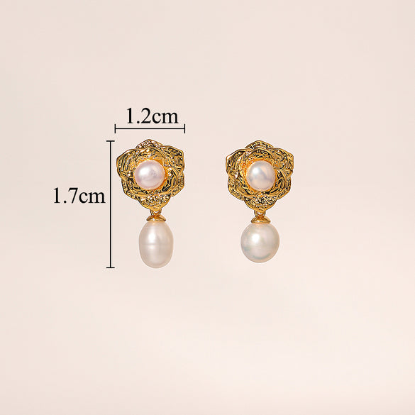 1 Pair Retro Geometric Plating Inlay Copper Artificial Pearls 18k Gold Plated Drop Earrings