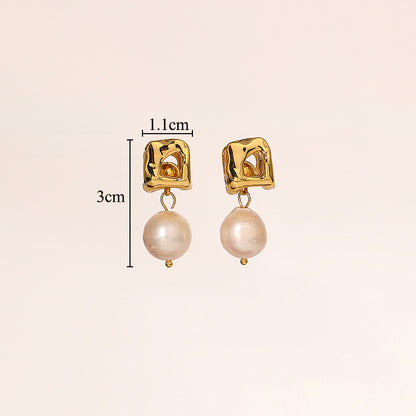 1 Pair Glam Retro Geometric Plating Inlay Copper Artificial Pearls 18k Gold Plated Drop Earrings