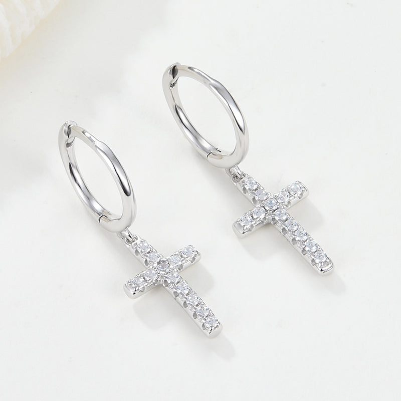 1 Pair Elegant Lady Cross Plating Inlay Sterling Silver Zircon 18k Gold Plated White Gold Plated Drop Earrings