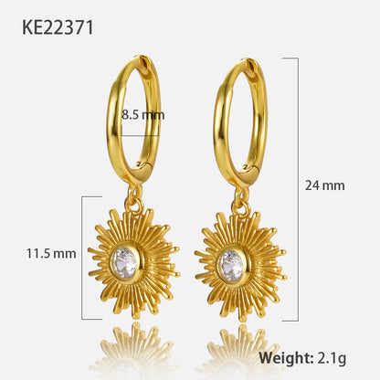 1 Pair Casual Retro Sunflower Plating Inlay Sterling Silver Zircon 18k Gold Plated White Gold Plated Drop Earrings