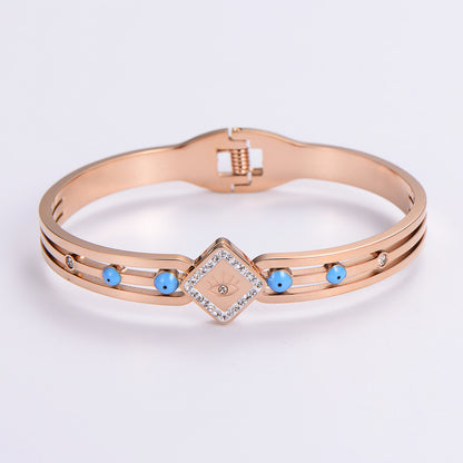 Classic Style Heart Shape Stainless Steel Plating Inlay Rhinestones 18k Gold Plated Rose Gold Plated Bangle