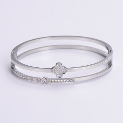 Classic Style Heart Shape Stainless Steel Plating Inlay Rhinestones 18k Gold Plated Rose Gold Plated Bangle