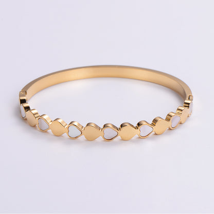 Classic Style Heart Shape Stainless Steel Plating Inlay Rhinestones 18k Gold Plated Rose Gold Plated Bangle