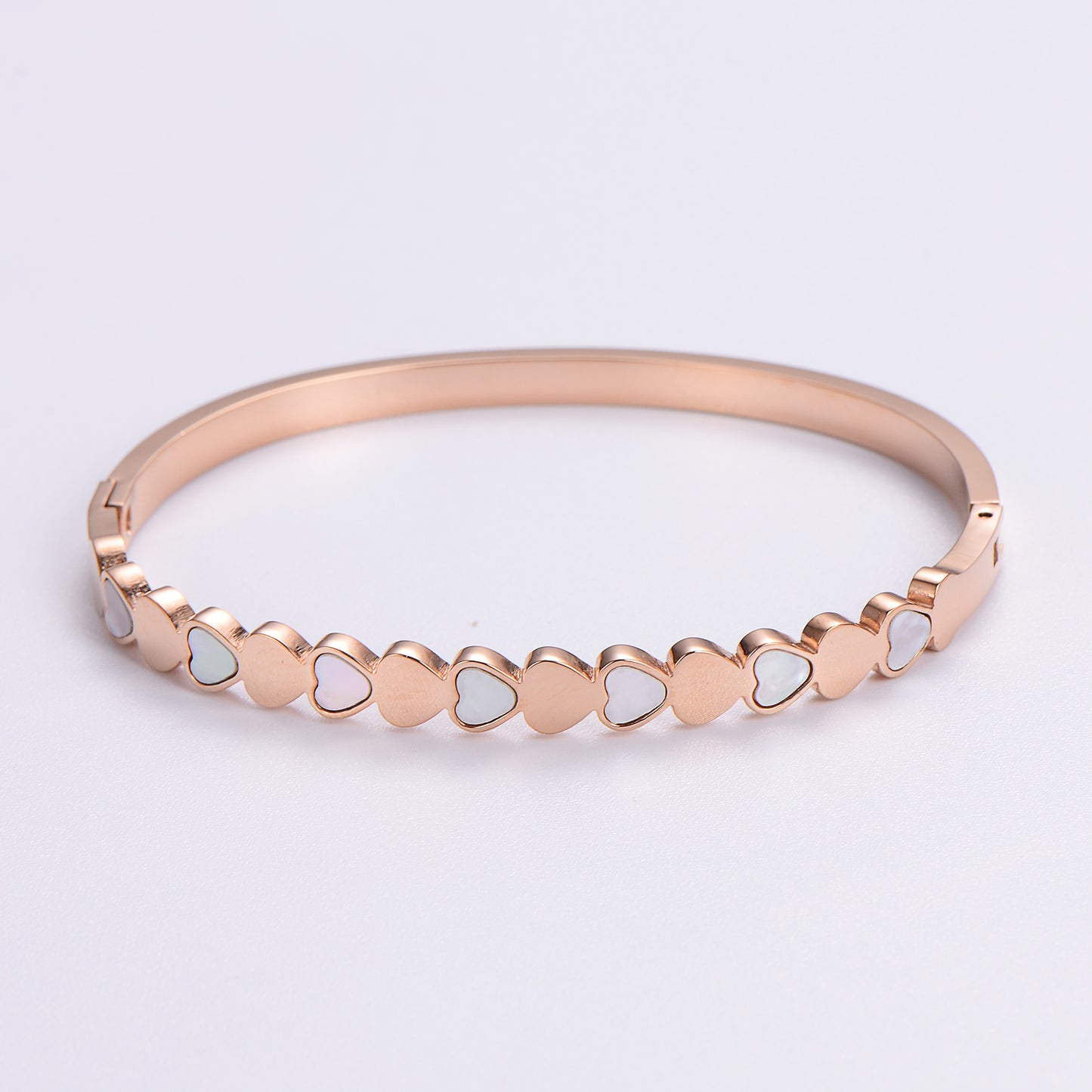 Classic Style Heart Shape Stainless Steel Plating Inlay Rhinestones 18k Gold Plated Rose Gold Plated Bangle