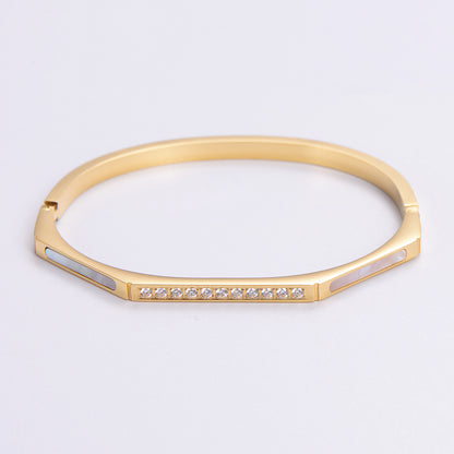 Classic Style Heart Shape Stainless Steel Plating Inlay Rhinestones 18k Gold Plated Rose Gold Plated Bangle