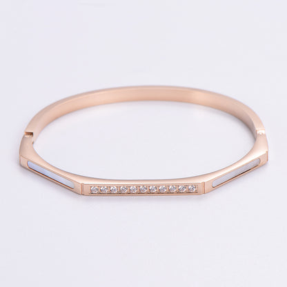 Classic Style Heart Shape Stainless Steel Plating Inlay Rhinestones 18k Gold Plated Rose Gold Plated Bangle