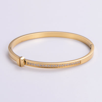 Classic Style Heart Shape Stainless Steel Plating Inlay Rhinestones 18k Gold Plated Rose Gold Plated Bangle