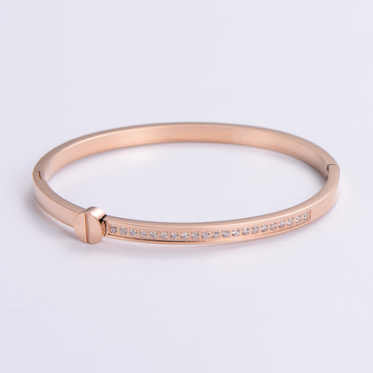 Classic Style Heart Shape Stainless Steel Plating Inlay Rhinestones 18k Gold Plated Rose Gold Plated Bangle