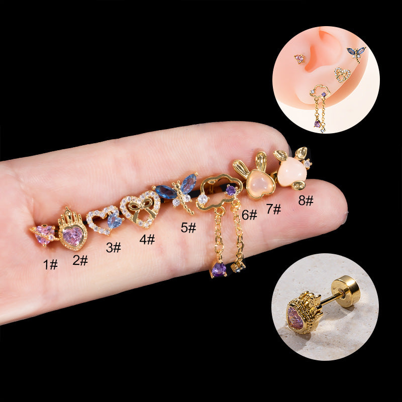 1 Piece Lady Heart Shape Plating Inlay Stainless Steel Copper Zircon Ear Studs