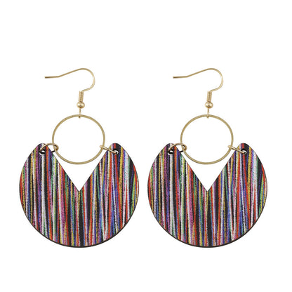 Casual Simple Style Round Stripe Stainless Steel Wood Printing Women's Drop Earrings