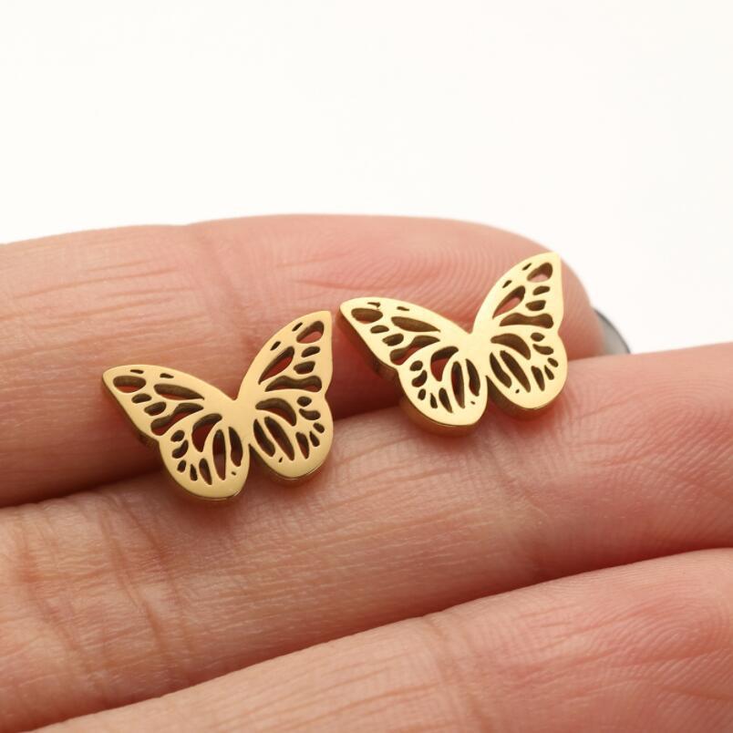 1 Pair Simple Style Butterfly Plating Hollow Out Stainless Steel Ear Studs