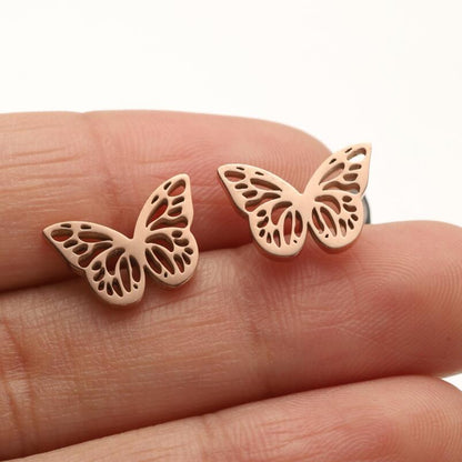 1 Pair Simple Style Butterfly Plating Hollow Out Stainless Steel Ear Studs