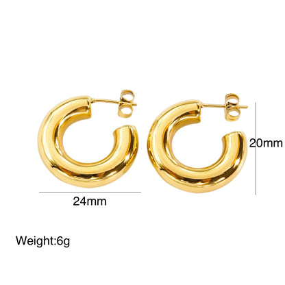 1 Pair Modern Style C Shape Plating Stainless Steel 18k Gold Plated Earrings