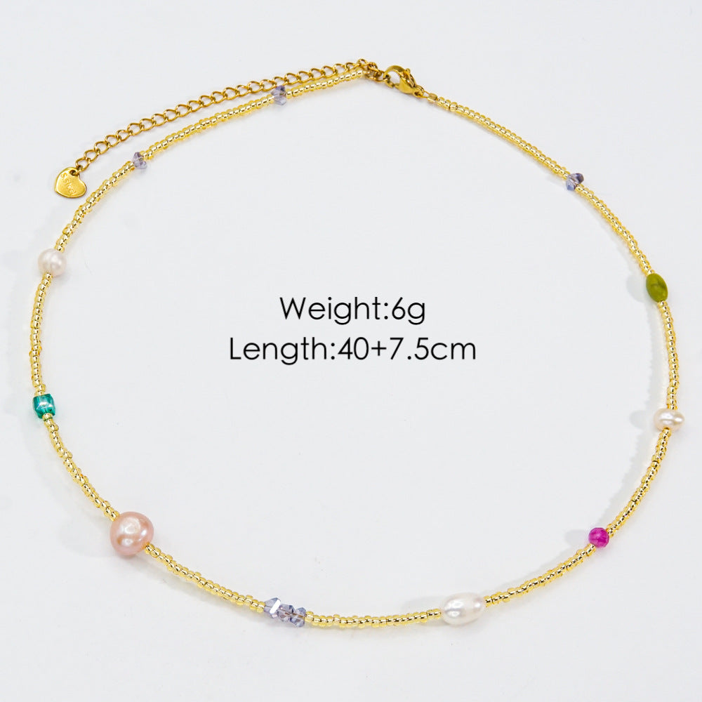 Casual Vacation Round Stainless Steel Beaded Freshwater Pearl Beaded Plating Necklace