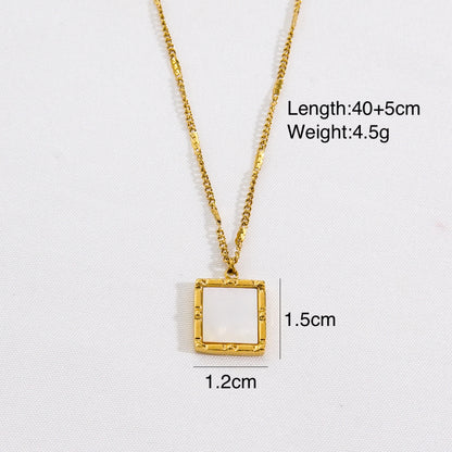 Simple Style Classic Style Square Star Moon Titanium Steel Enamel Plating Inlay Natural Stone Shell Zircon 14k Gold Plated Pendant Necklace