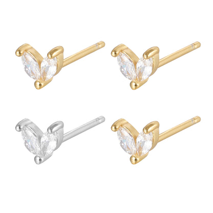 1 Pair Cute Heart Shape Plating Inlay Sterling Silver Zircon 18k Gold Plated White Gold Plated Ear Studs Ear Hook