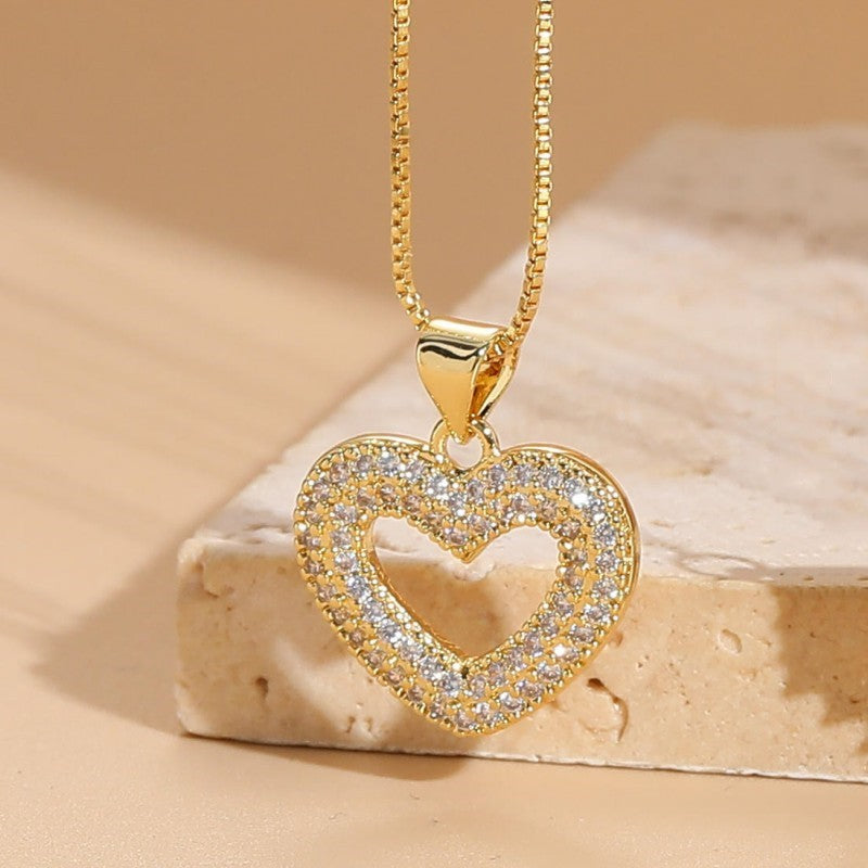 Elegant Sweet Heart Shape Copper 14k Gold Plated Zircon Pendant Necklace In Bulk