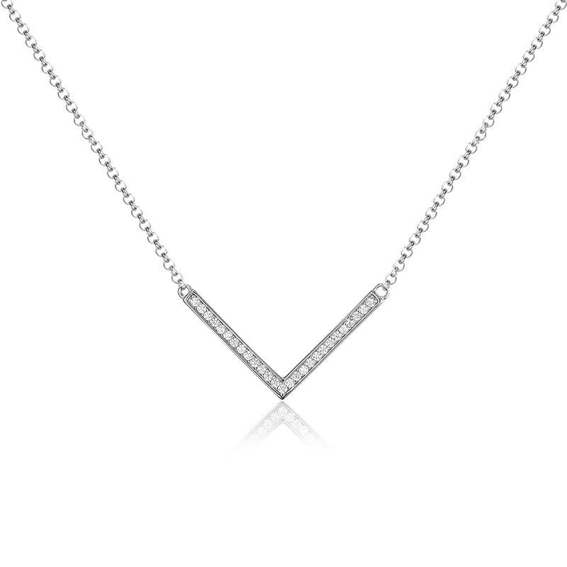 Sterling Silver White Gold Plated Simple Style Shiny V Shape Inlay Zircon Necklace