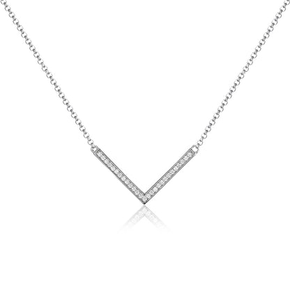 Sterling Silver White Gold Plated Simple Style Shiny V Shape Inlay Zircon Necklace