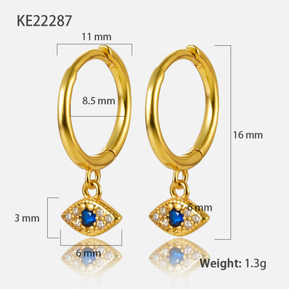 1 Pair Retro Shiny Devil's Eye Plating Inlay Sterling Silver Zircon 18k Gold Plated White Gold Plated Earrings