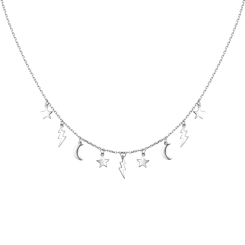 Ig Style Star Moon Lightning Sterling Silver Plating White Gold Plated Necklace