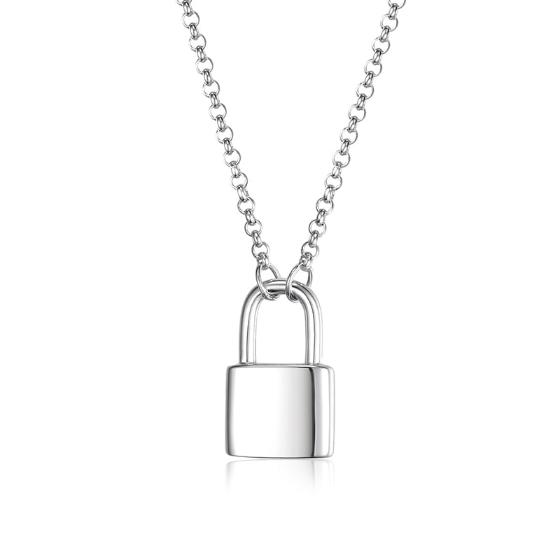 Elegant Lock Sterling Silver Plating White Gold Plated Pendant Necklace