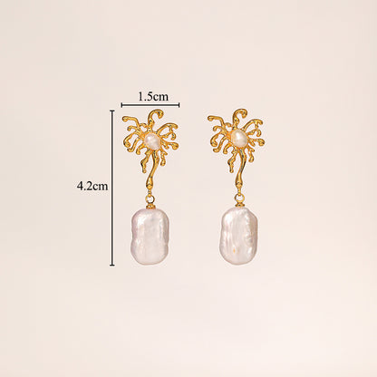 1 Pair Glam Classical Geometric Inlay Copper Artificial Pearls 18k Gold Plated Drop Earrings