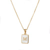 Vintage Style Letter Square Stainless Steel Plating Inlay Shell 18k Gold Plated Pendant Necklace