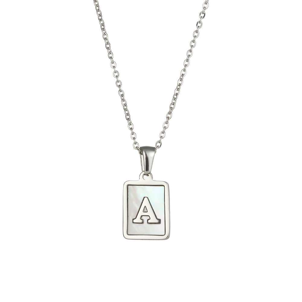 Simple Style Letter Square Stainless Steel Inlay Shell Pendant Necklace