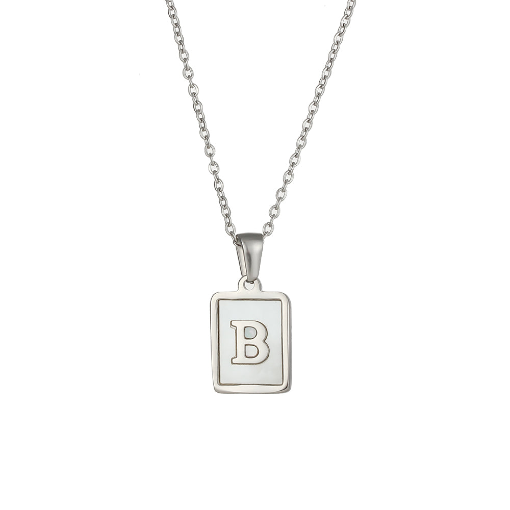 Simple Style Letter Square Stainless Steel Inlay Shell Pendant Necklace