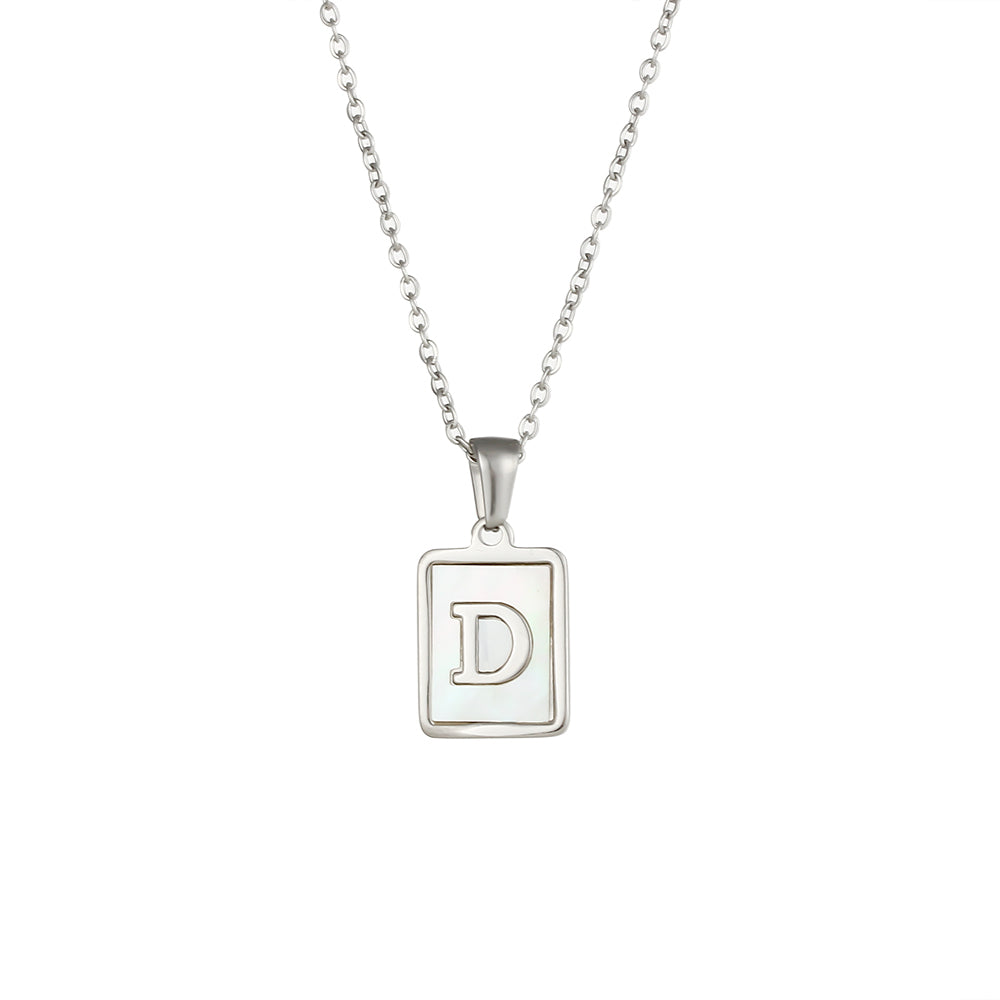 Simple Style Letter Square Stainless Steel Inlay Shell Pendant Necklace