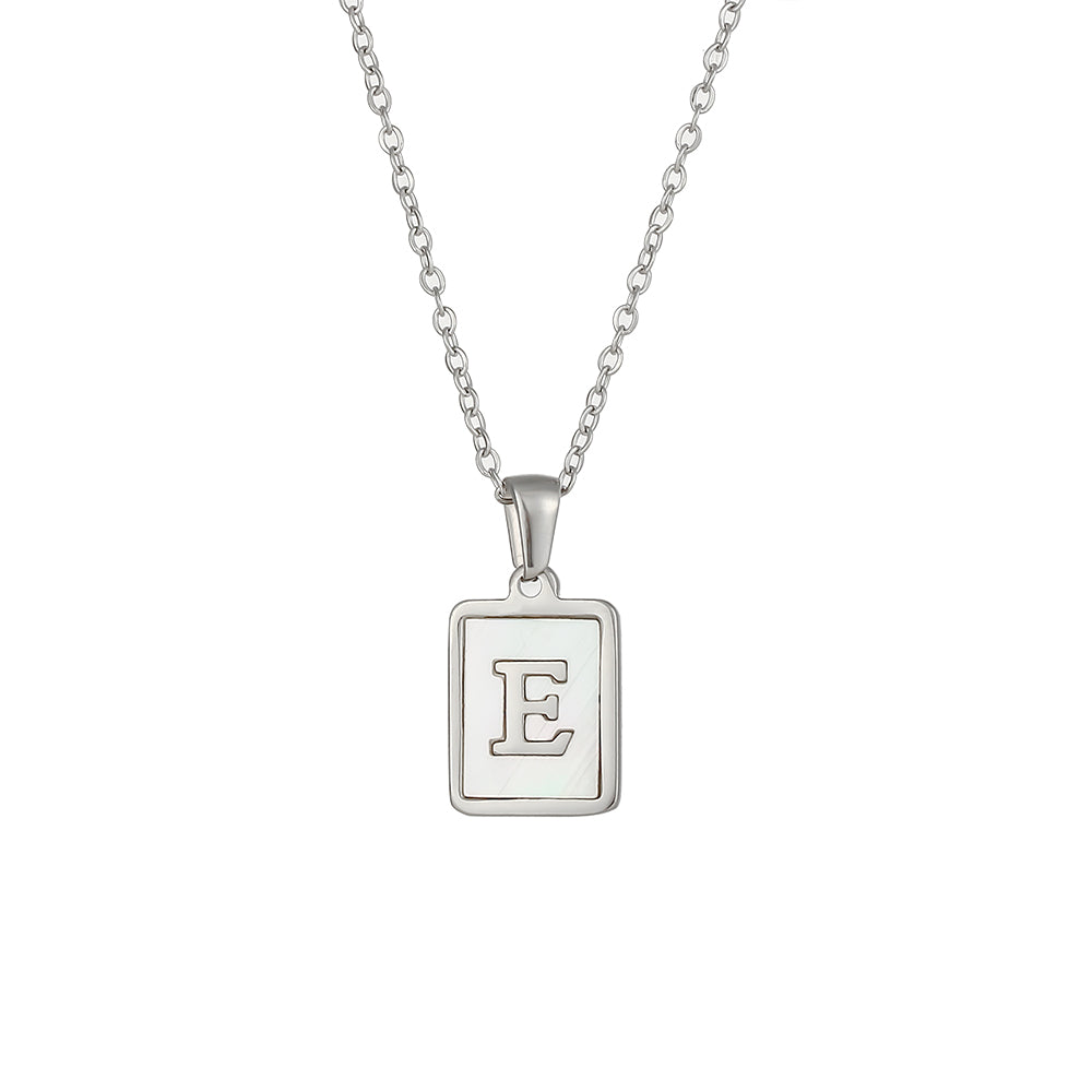 Simple Style Letter Square Stainless Steel Inlay Shell Pendant Necklace