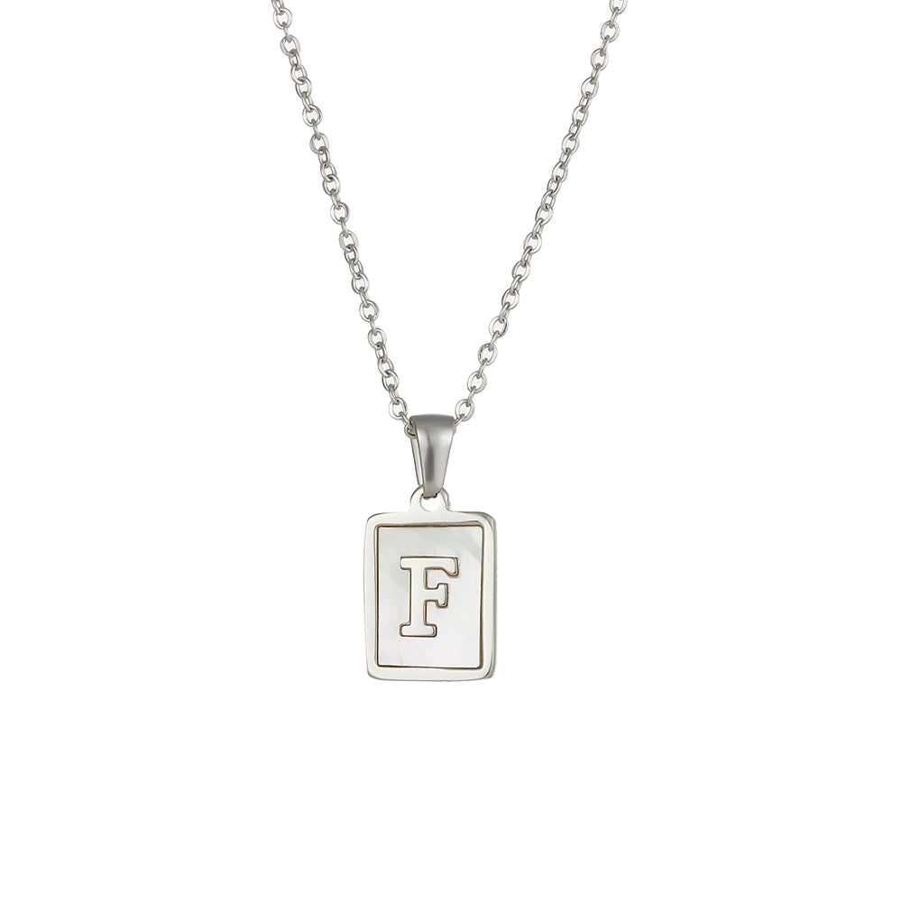 Simple Style Letter Square Stainless Steel Inlay Shell Pendant Necklace