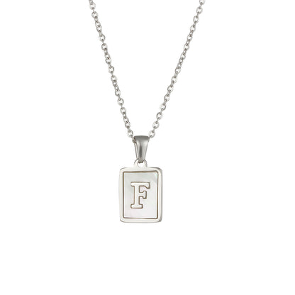 Simple Style Letter Square Stainless Steel Inlay Shell Pendant Necklace