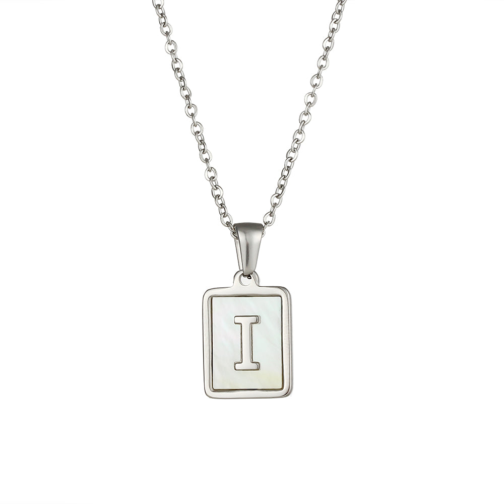 Simple Style Letter Square Stainless Steel Inlay Shell Pendant Necklace