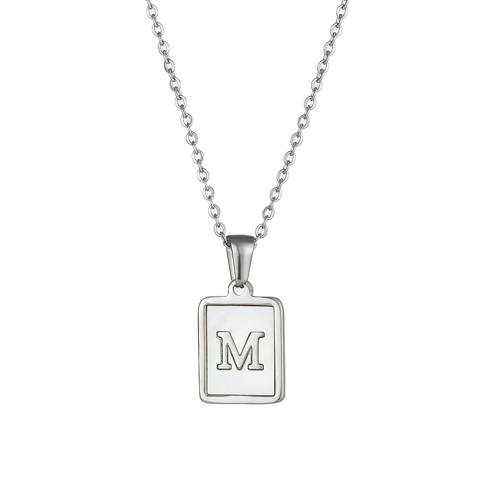 Simple Style Letter Square Stainless Steel Inlay Shell Pendant Necklace