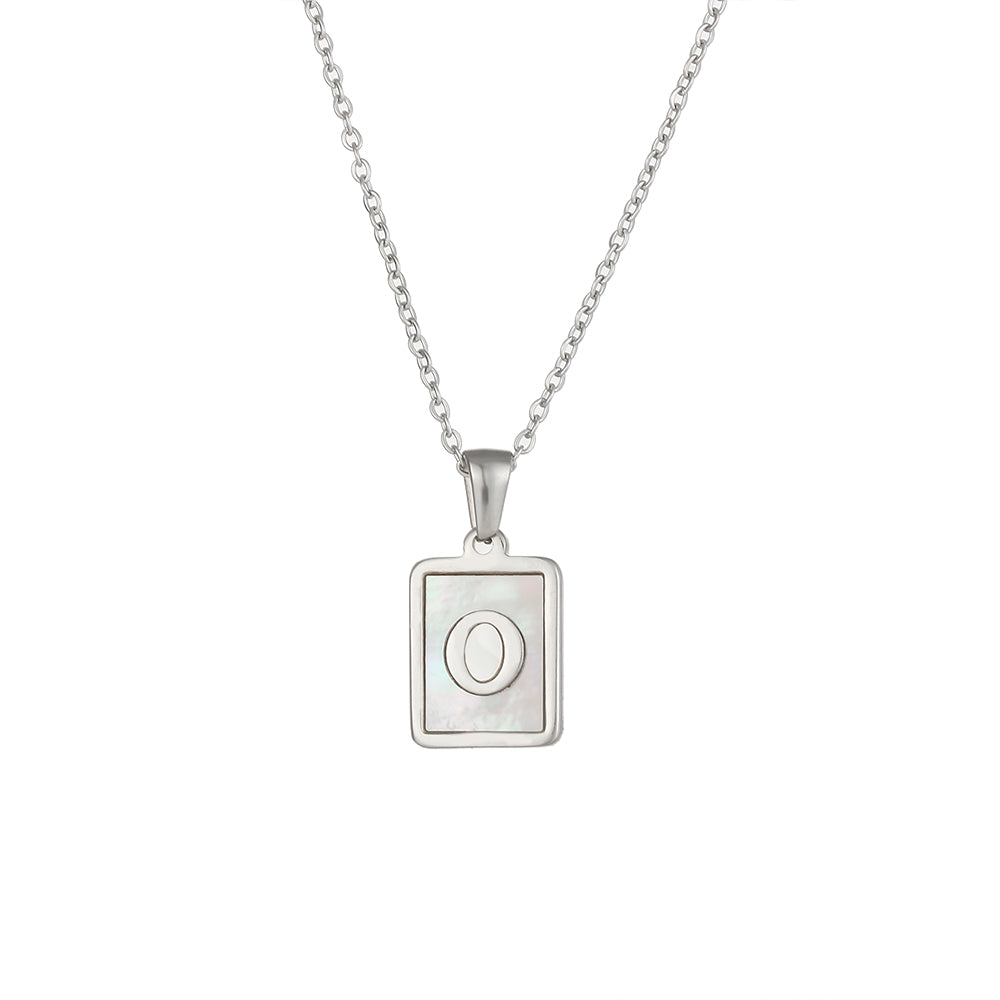 Simple Style Letter Square Stainless Steel Inlay Shell Pendant Necklace