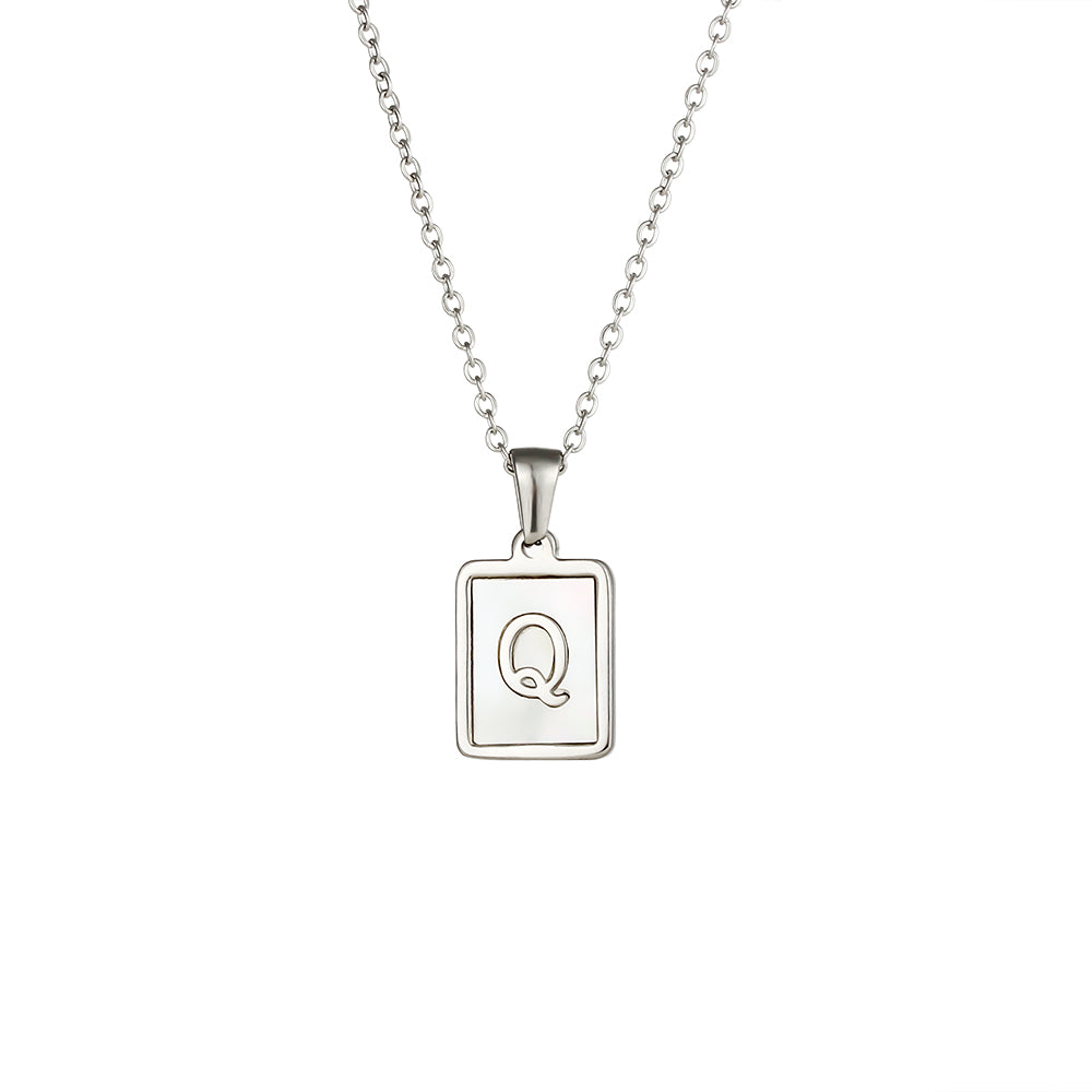 Simple Style Letter Square Stainless Steel Inlay Shell Pendant Necklace