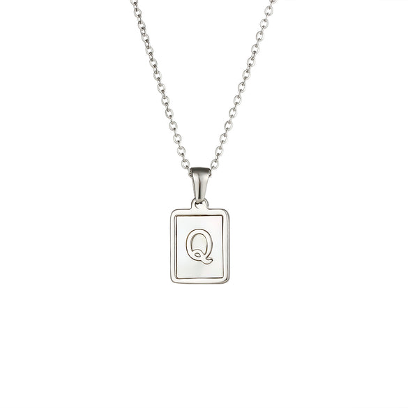 Simple Style Letter Square Stainless Steel Inlay Shell Pendant Necklace