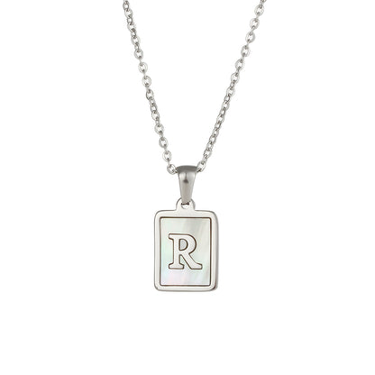 Simple Style Letter Square Stainless Steel Inlay Shell Pendant Necklace