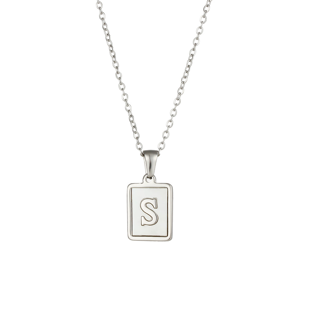 Simple Style Letter Square Stainless Steel Inlay Shell Pendant Necklace