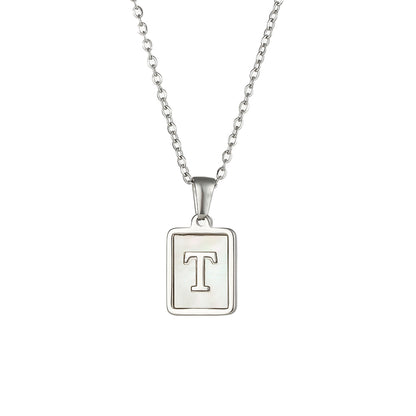 Simple Style Letter Square Stainless Steel Inlay Shell Pendant Necklace