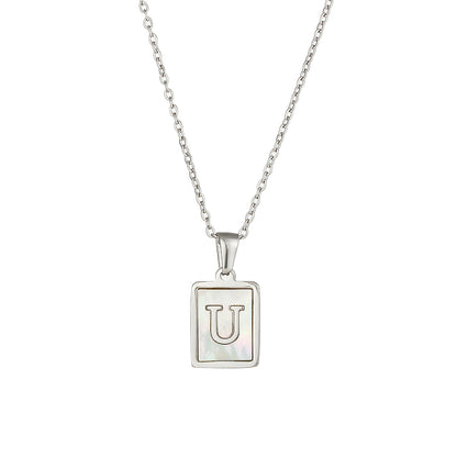 Simple Style Letter Square Stainless Steel Inlay Shell Pendant Necklace