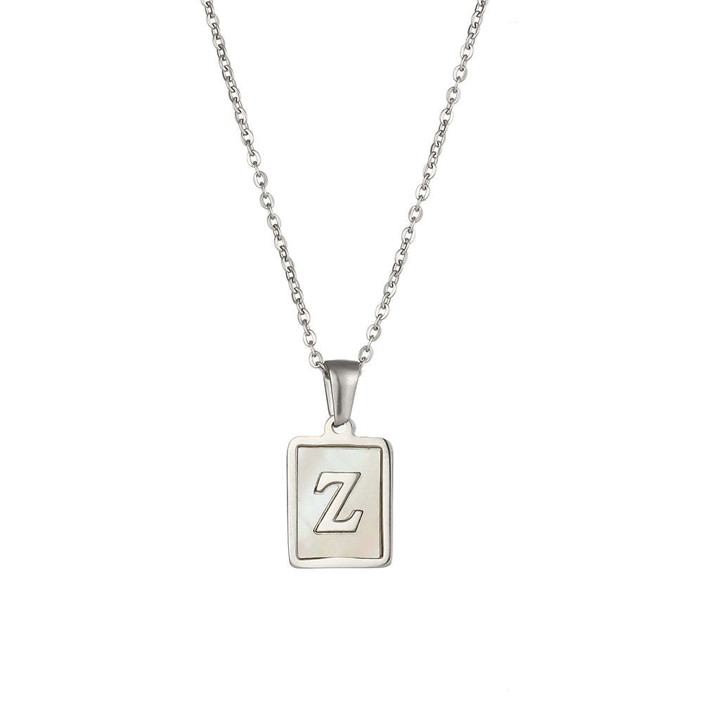 Simple Style Letter Square Stainless Steel Inlay Shell Pendant Necklace