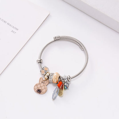 Cartoon Style Cute Bear Alloy Steel Beaded Inlay Zircon Women's Bangle