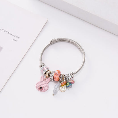 Cartoon Style Cute Bear Alloy Steel Beaded Inlay Zircon Women's Bangle