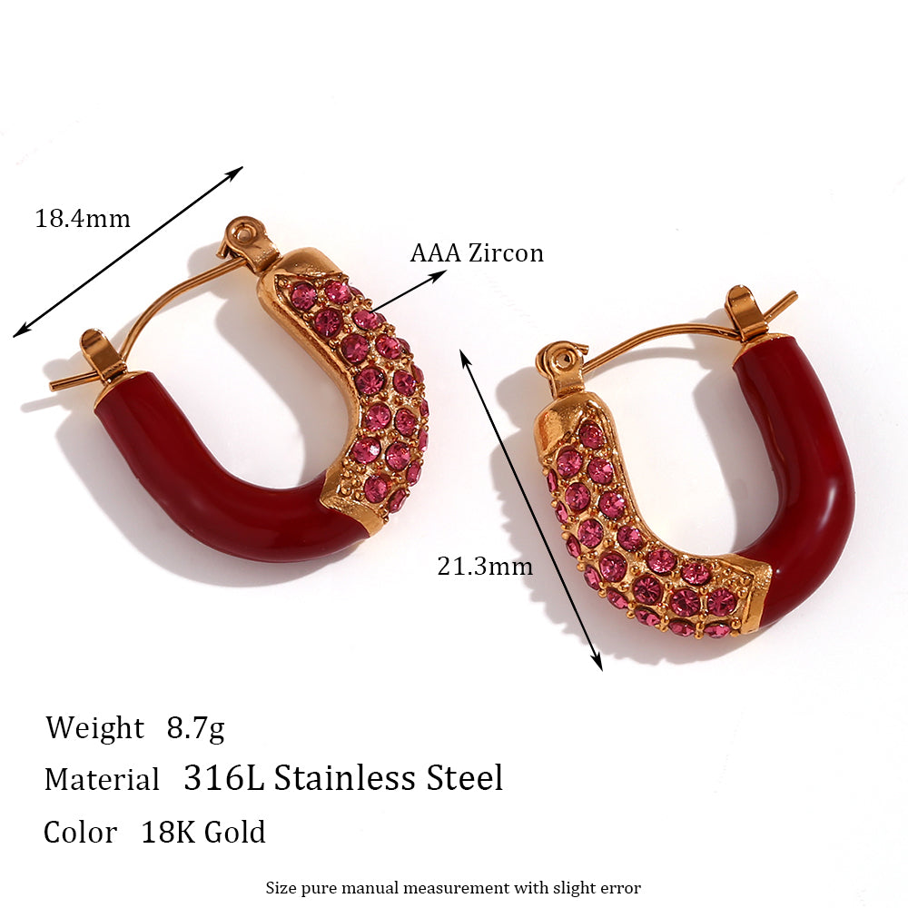 1 Pair Vintage Style Classic Style U Shape Enamel Plating Inlay Stainless Steel Rhinestones 18k Gold Plated Earrings